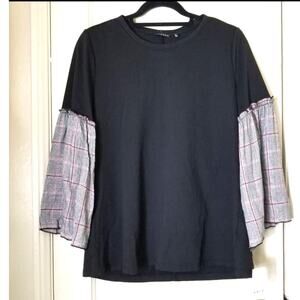 Hannah Blouse Top Bell Sleeve Pullover Gingham Plaid Print Medium